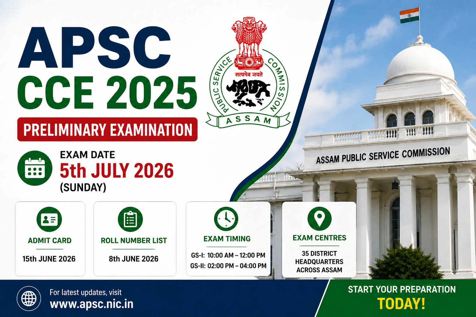 APSC CCE 2025 Preliminary Examination Date Notification released by Assam Public Service Commission for 5th July 2026 exam